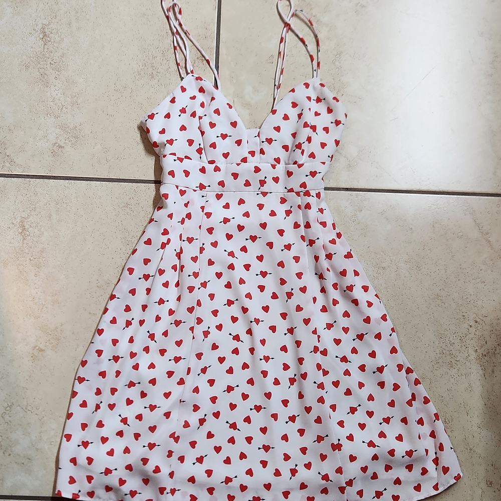 Express White Dress with Red Heart Accents